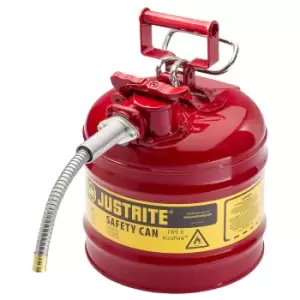 Image of Justrite Safety container, steel, with flexible metal hose, capacity 7.5 l