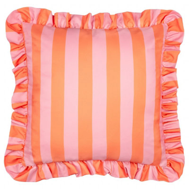 Image of Furn Palm Royale Stripe Ruffle 50X50 Outdoor Polyester Cushion Pink/Orange Orange WXNPU Unisex