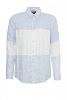Image of Mens French Connection Linen Chambray Stripe Shirt Blue