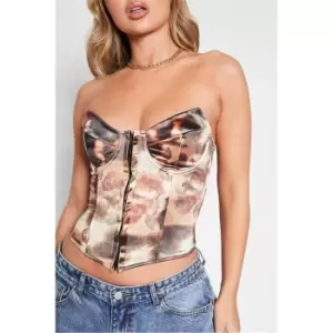 Image of I Saw It First Brown Smoke Print Woven Corset Top - Brown