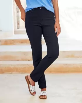 Image of Cotton Traders Womens Stretch Twill Straight Leg Trousers in Blue