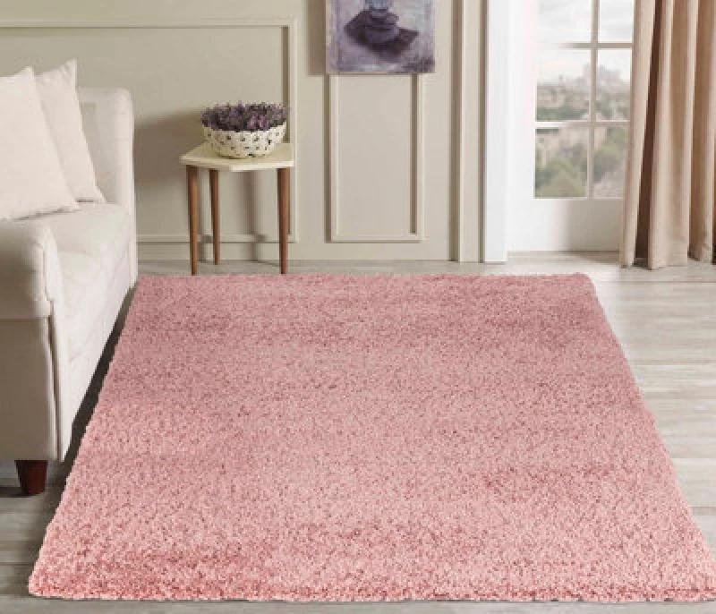 Image of Desire Rugs Plain Living Room Shaggy Area Rugs Baby Pink 120X170 Cm