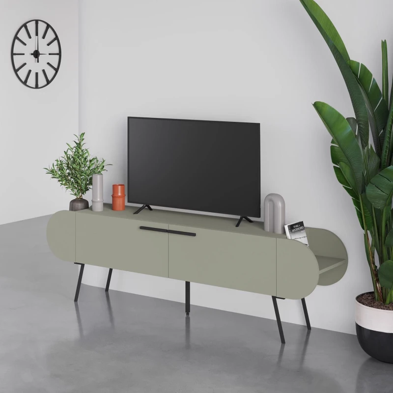 Image of FWStyle FWStyle 2 Door Capsule TV Stand Entertainment Unit Ash Green Green One Size Unisex 5056413128324