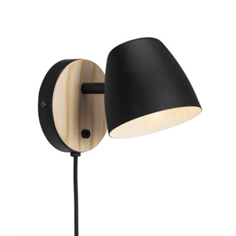Image of Nordlux Theo Metal Wall Light Hardwire Or Plug-In Black,plug In Or Mains