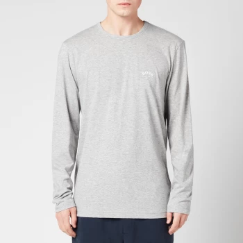 Image of Hugo Boss Athleisure Curved Logo Long Sleeve T-Shirt Pastel Grey Size S Men