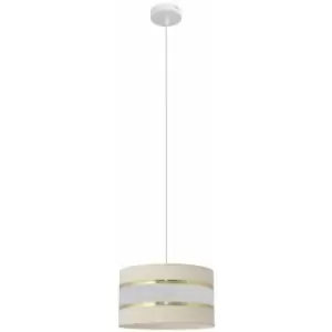 Image of Helam Lighting - Helam Helen Cylindrical Pendant Ceiling Light Ecru, Gold, White 25cm