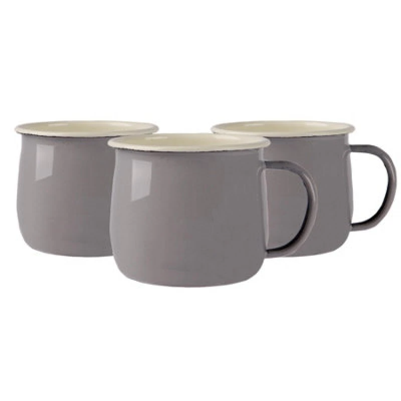 Image of Argon Tableware Coloured Enamel Belly Mugs - 375Ml - Grey/cream - Pack Of 6