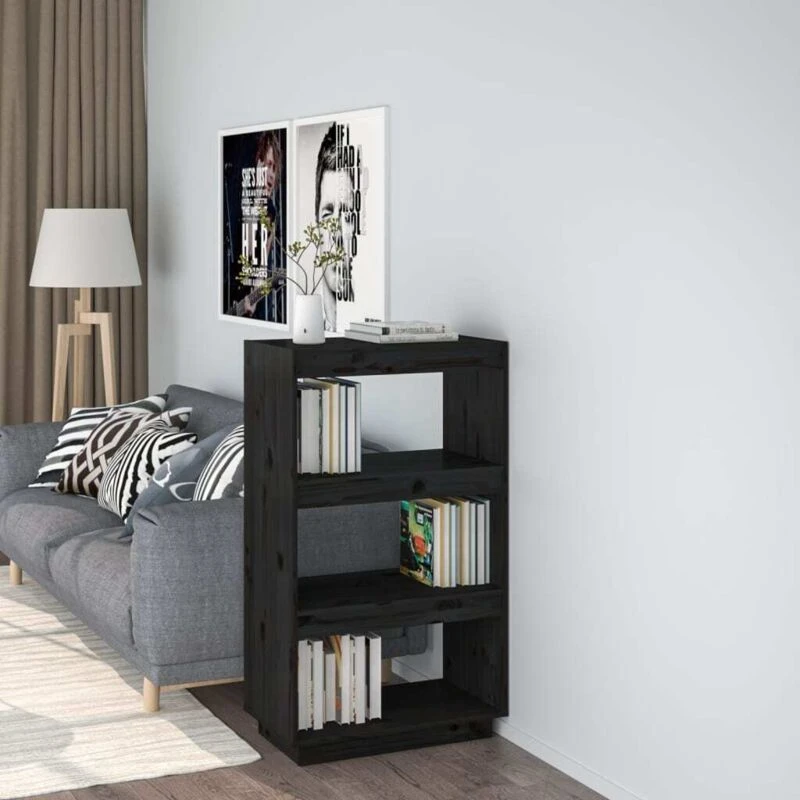Image of VIDAXL Vidaxl - Book Cabinet/Room Divider Black 60x35x103cm Solid Wood Pine 8720286815991