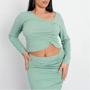 Image of I Saw It First Plus Size Ruched Seam Detail Crop Top - Green