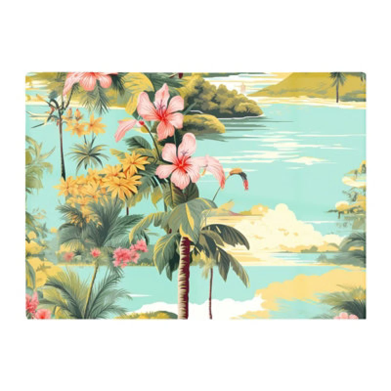Image of Warren Reed Designer Palm Trees And Hibiscus Glass Chopping Board