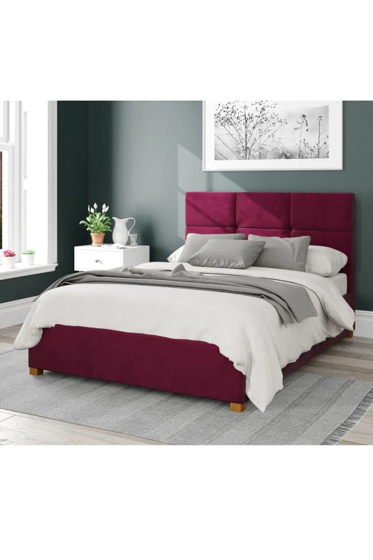 Image of Aspire Aspire Caine Upholstered Ottoman Storage Bed, Plush Velvet Fabric in Wine Size: Small Double Wine Small Double Unisex 5057632188267