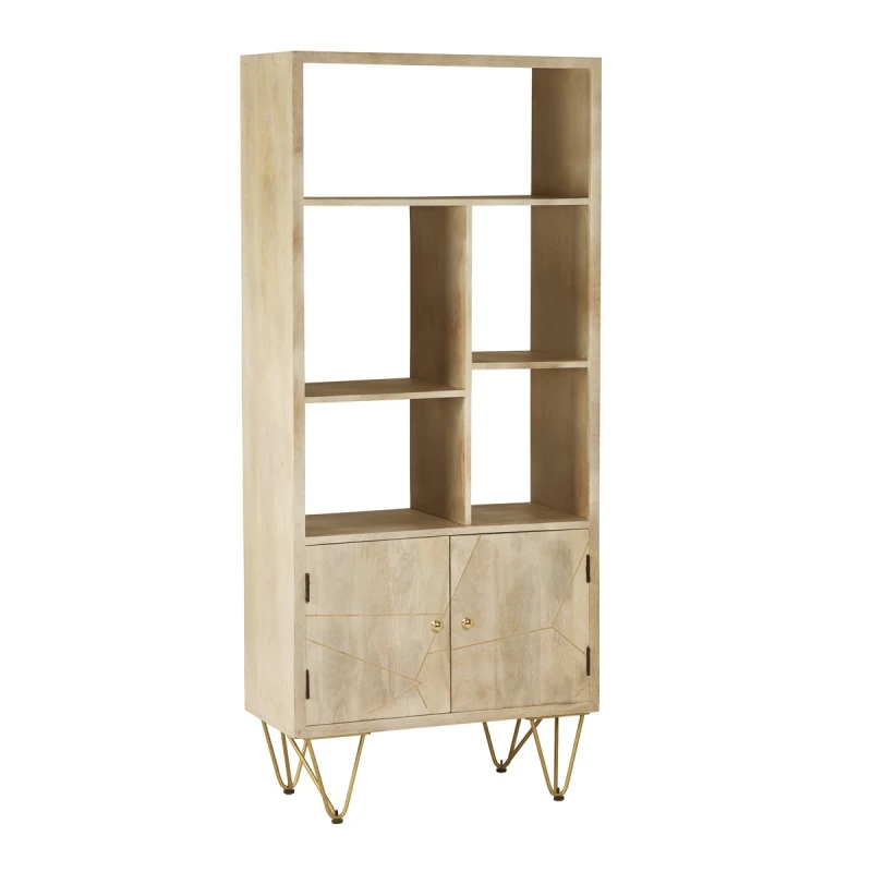 Image of Indian Hub Light Gold Large Bookcase 2 Door
