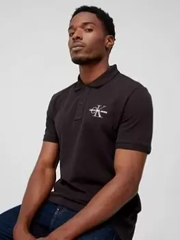 Image of Calvin Klein Jeans Monogram Logo Polo Shirt - Black, Size S, Men