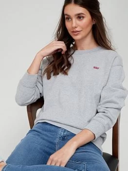 Image of Levis 100% Cotton Chest Logo Standard Crew Neck Sweater - Grey, Size L, Women
