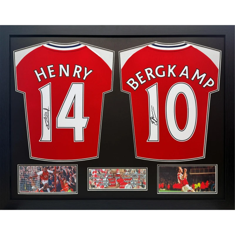 Image of Arsenal FC Henry Bergkamp double signed Arsenal shirt display Red unisex One Size