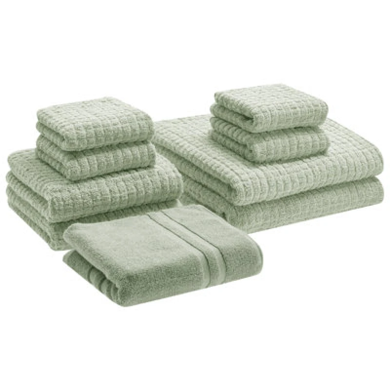 Image of Beliani Set Of 9 Towels Atai Cotton Light Green