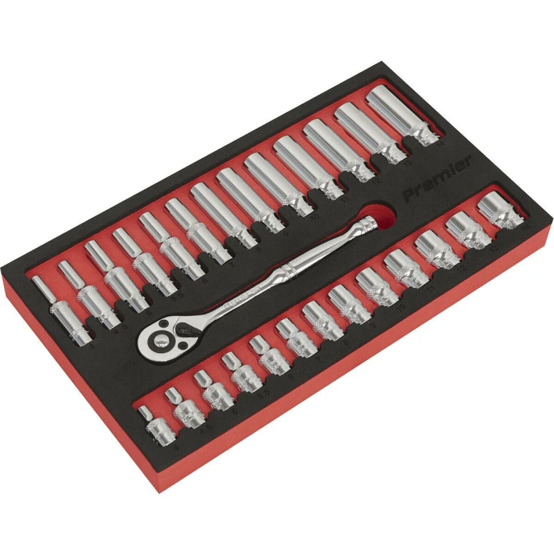 Image of Loops 27 PACK DEEP Socket Set - 1/4" Metric Square Drive 6 Point & Ratchet Handle Multi
