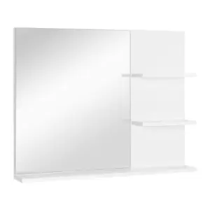 Image of kleankin Modern Bathroom Mirror, Wall-mounted Vanity Mirror with 3 Tiers Storage Shelves for Make Up, White