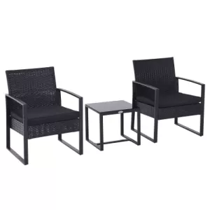 Image of Outsunny 3 PC Patio Rattan Coffee Set-Black