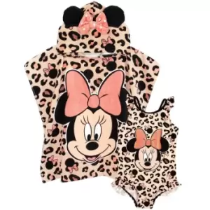 Image of Disney Girls Minnie Mouse Swimsuit And Poncho Set (18-24 Months) (Pink)