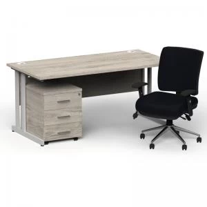 Image of Impulse 1600800 Silver Cant Desk Grey Oak 3 Dr Mobile Ped & Chiro