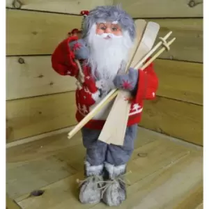 Image of Kaemingk - 45cm Standing Santa With Festive Jumper And Wooden Skis