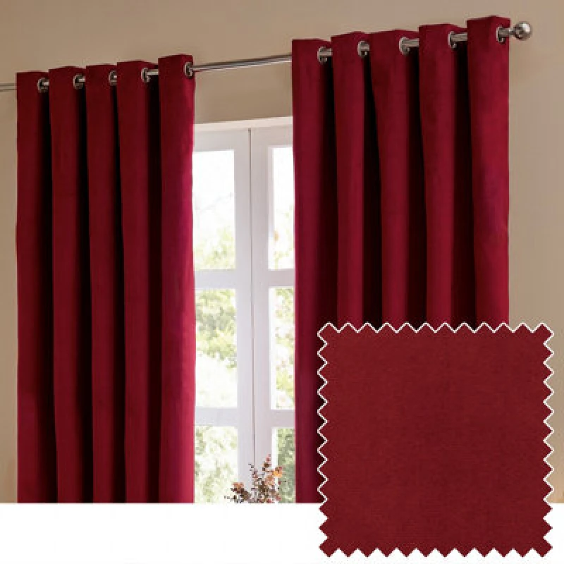 Image of Furn. The Ultimate Velvet Room Darkening Eyelet Curtain Pair Burgundy (W)117Cmx (D)183Cm