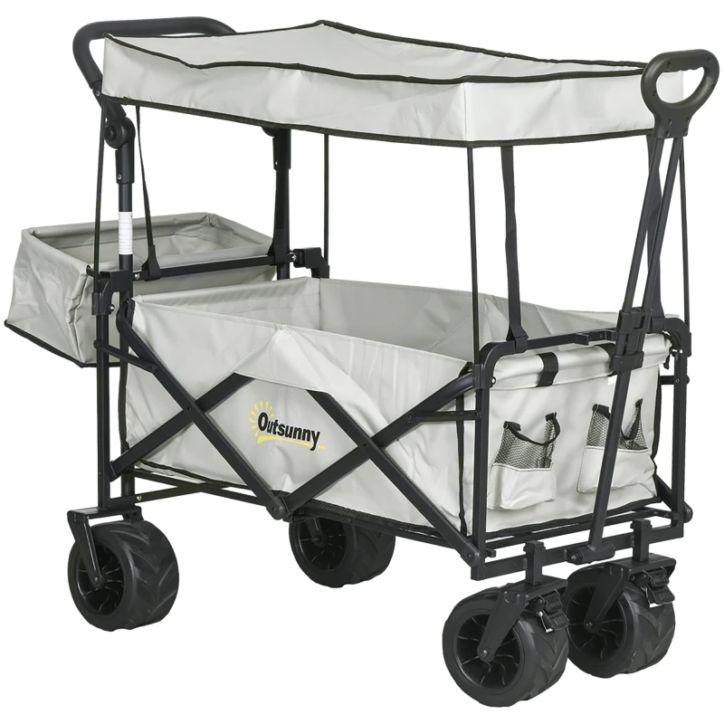 Image of Outsunny Outdoor Push Pull Wagon Stroller Cart w/ Canopy Top Grey - Outsunny 5056725506612