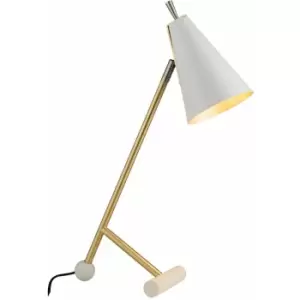 Image of Satin Brass & Matt White Task Lamp - Modern Adjustable Table Desk Light