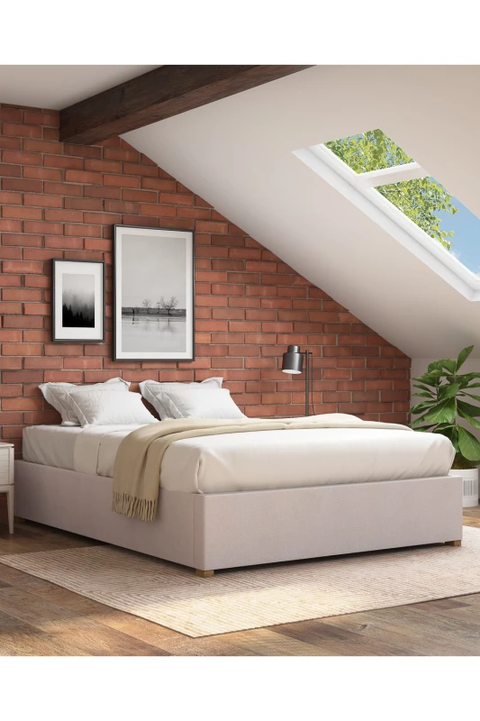 Image of Aspire Aspire Upholstered Platform Ottoman Bed Frame in Kimiyo Linen Fabric in Natural Size: Super King Natural Super King Unisex 5057632216977