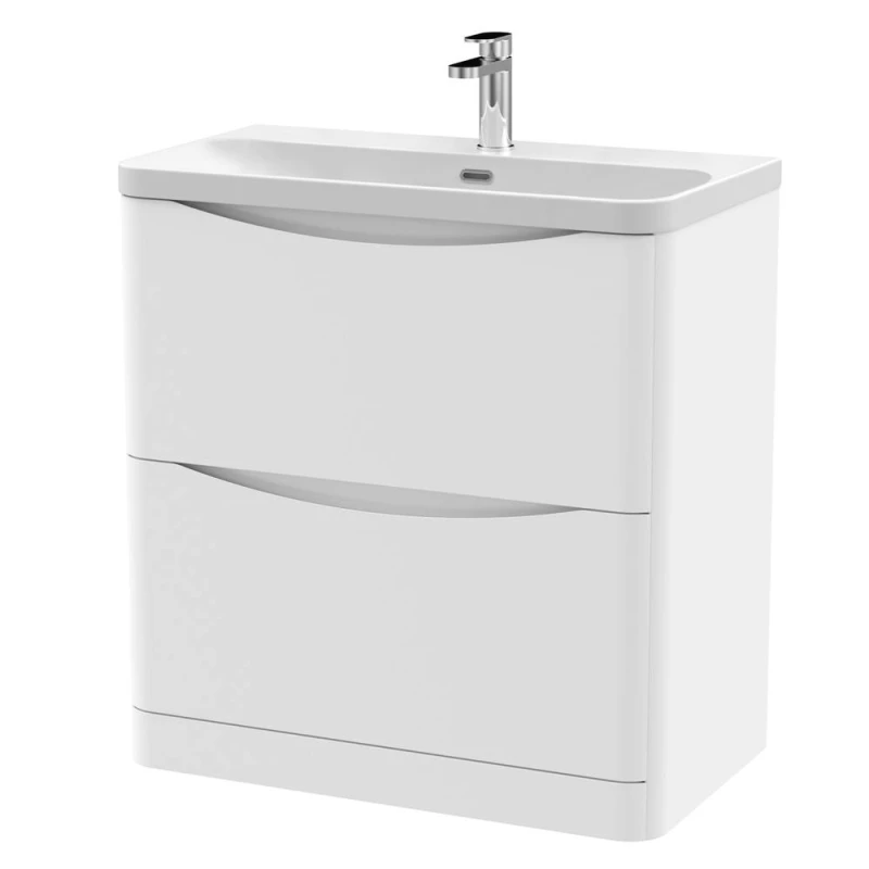 Image of Balterley Bathroom Floor Standing 2 Drawer Vanity, Ceramic Basin, White, 800mm in White White Unisex
