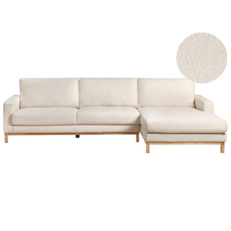 Image of Beliani Corner Sofa 4 Seater Siggard Boucle White Left Hand