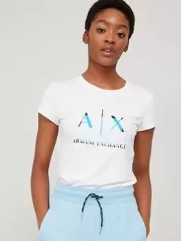 Image of Armani Exchange Stretch Cotton Logo Tee - White Size M Women