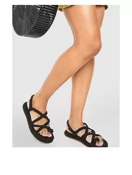 Image of Boohoo Crossover Front Rope Sandals - Black, Size 7, Women
