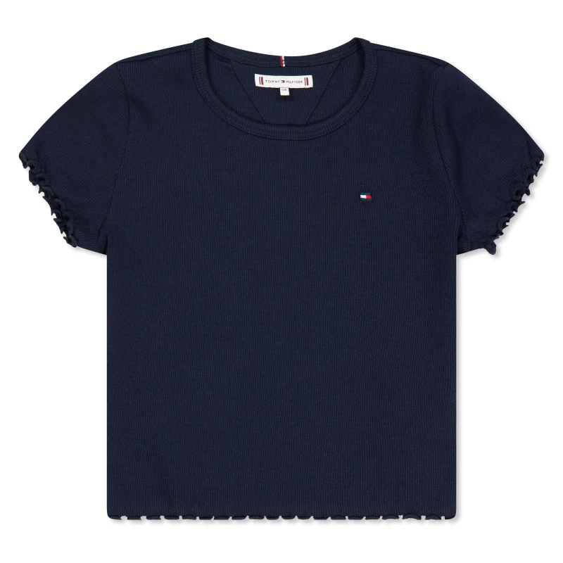 Image of Tommy Hilfiger Kids Essential Rib Short Sleeve Crop Top Night Navy C1G female 14Y