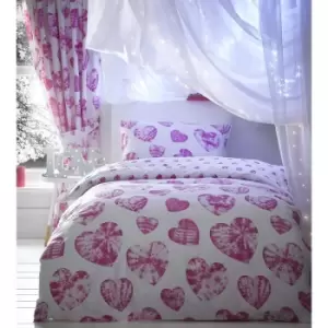 Image of Childrens Double Duvet Cover Set Girl's Bedding Bed Set Tie-Dye Hearts Pink