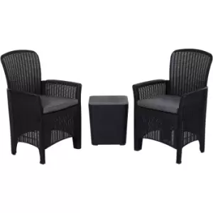 Image of 3 Piece Outdoor Rattan Wicker Chair Table Patio Furniture Set, Black - Outsunny