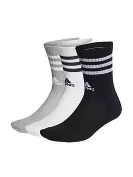 Image of Boys, adidas Essentials 3 Stripe 3 Pack Crew Socks, Grey, Size S