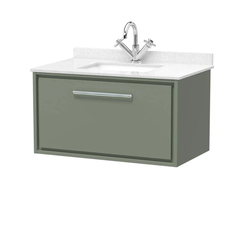 Image of Balterley 800mm Wall Hung Single Drawer with Marble Worktop Basin - Fern Green Green Unisex