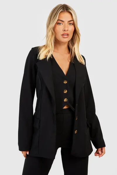 Image of boohoo Crepe Tie Waist Tailored Blazer Black
