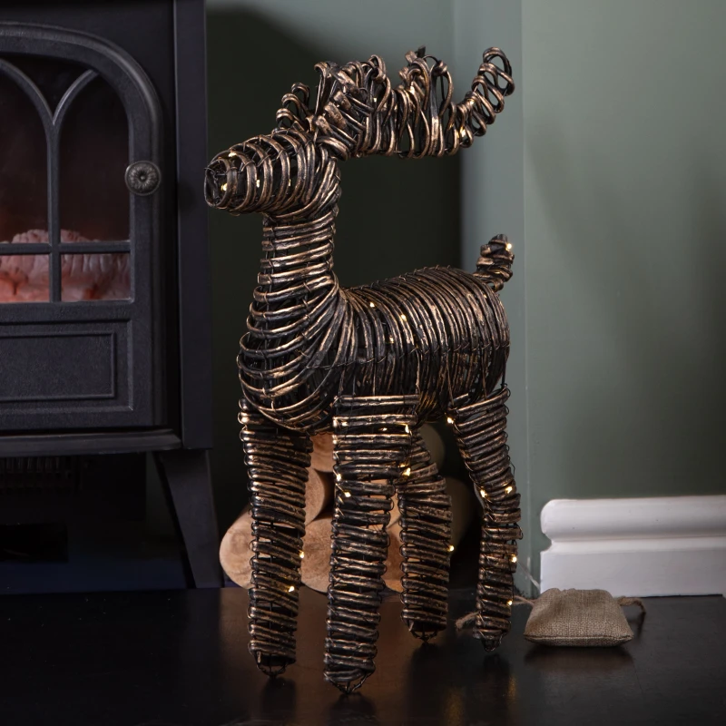 Image of 50cm Battery Operated Light up Black & Gold Braid Christmas Reindeer with Warm White LEDs