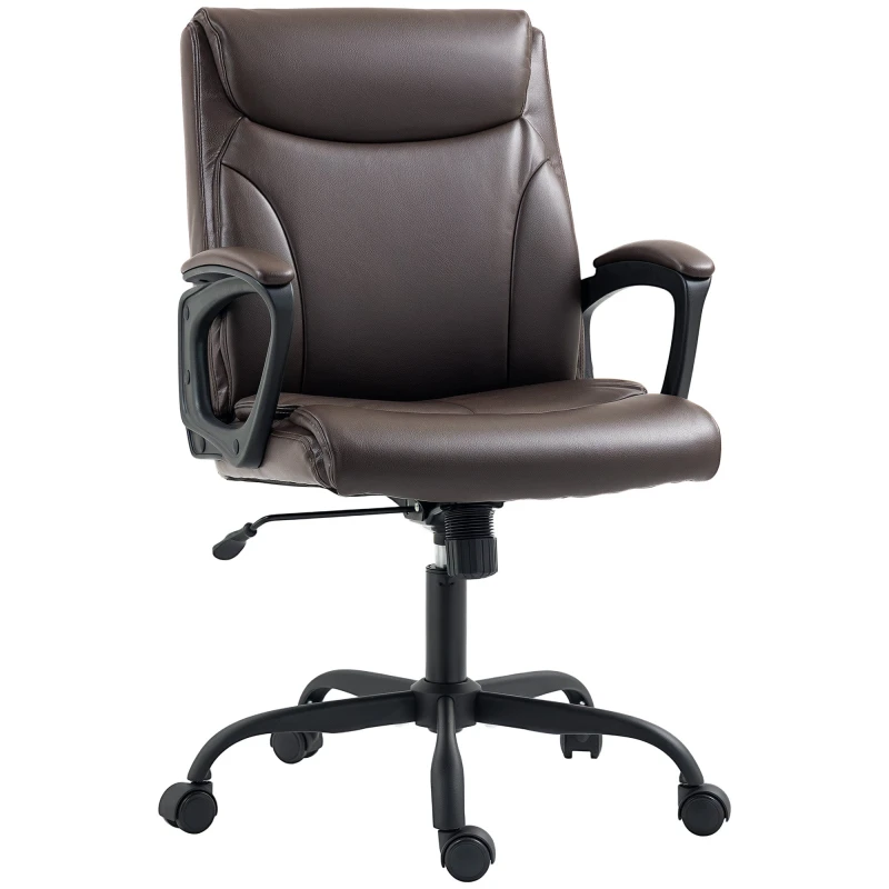 Image of HOMCOM Faux Leather Desk Chair with Tilt Function for Home Office, Brown Brown