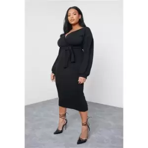 Image of I Saw It First Black Plus Size Crepe Off The Shoulder Wrap Midi Dress - Black