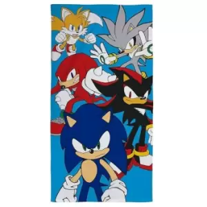 Image of Stars Cotton Beach Towel (One Size) (Blue/Multicoloured) - Blue/Multicoloured - Sonic The Hedgehog