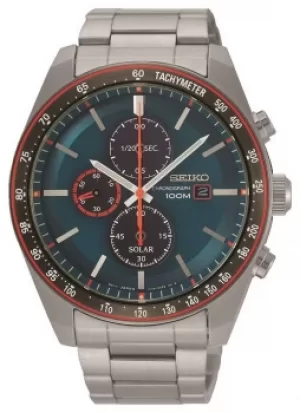 Image of Seiko Mens Solar Chronograph Blue Dial Stainless Steel Watch