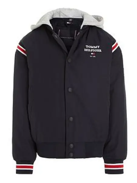 Image of Tommy Hilfiger Boys Th Logo Bomber Jacket - Navy, Size Age: 14 Years