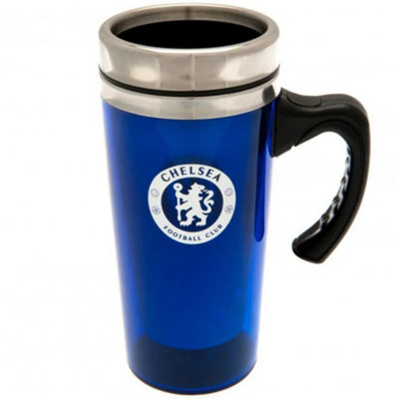 Image of Chelsea FC Chelsea FC Official Aluminium Travel Mug in Blue Blue One Size Unisex 5059000781766