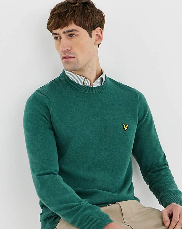 Image of Lyle & Scott Lyle & Scott Cotton Crew Neck Jumper Green - Lyle & Scott - Size: XL Green Male XL LC03503