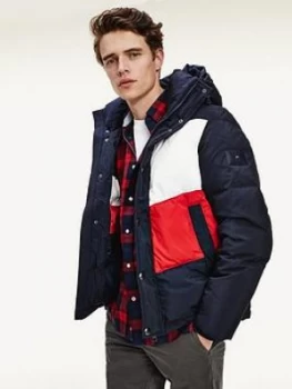 Image of Tommy Hilfiger Padded Chevron Colour Block Jacket - Navy