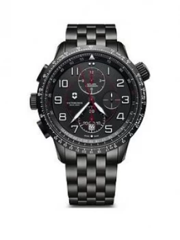 Image of Victorinox Victorinox Swiss Made Airboss Mach 9 Automatic Black Sapphire Glass Chronograph 45Mm Dial Black Ip Stainless Steel Bracelet Watch